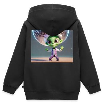 niedliche kleine grüne retro vintage alien tanzen - Kinder Premium Organic Zip Hoodie - Schwarz - Hinten - AI Model Kid Male (0cm)