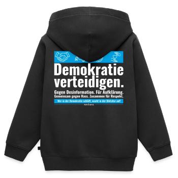 Mimikama Demokratie verteidigen - Kinder Premium Organic Zip Hoodie - Schwarz - Hinten - AI Model Kid Male (0cm)