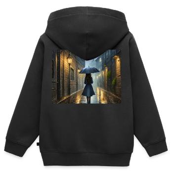 Marcher sous la pluie - Sweat Premium à capuche zippé enfant bio - noir - Dos - AI Model Kid Male (0cm)