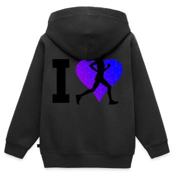 Course Hommes Femmes Jogging Jogging Course à pied - Sweat Premium à capuche zippé enfant bio - noir - Dos - AI Model Kid Male (0cm)