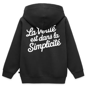 La vérité est dans la simplicité - Sweat Premium à capuche zippé enfant bio - noir - Dos - AI Model Kid Male (0cm)