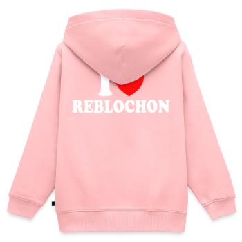 Humour I Love Reblochon Fromage - Sweat Premium à capuche zippé enfant bio - rose - Dos - AI Model Kid Female (0cm)