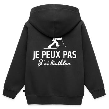 Ich kann nicht Biathlon - Kinder Premium Organic Zip Hoodie - Schwarz - Hinten - AI Model Kid Male (0cm)
