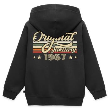 Anniversaire Janvier 1967 Janvier Né en janvier - Sweat Premium à capuche zippé enfant bio - noir - Dos - AI Model Kid Male (0cm)