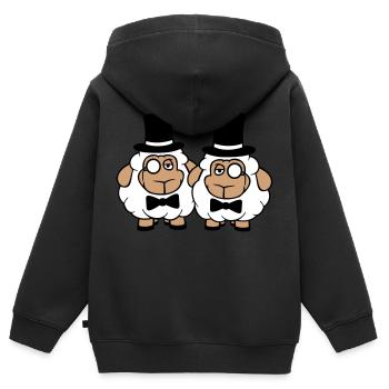 2 Schafe Herren Gentlemen Zylinder Hut Monokel Sir - Kinder Premium Organic Zip Hoodie - Schwarz - Hinten - AI Model Kid Male (0cm)