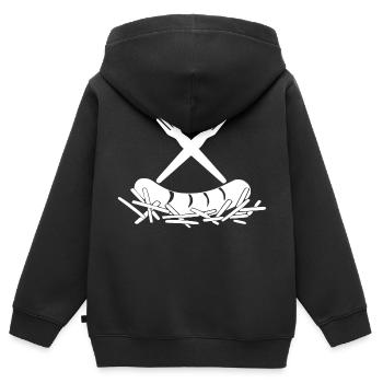 Frites Currywurst Fourchettes à frites Logo - Sweat Premium à capuche zippé enfant bio - noir - Dos - AI Model Kid Male (0cm)