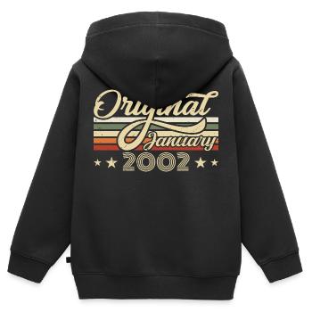 Anniversaire Janvier 2002 Janvier Né en janvier - Sweat Premium à capuche zippé enfant bio - noir - Dos - AI Model Kid Male (0cm)