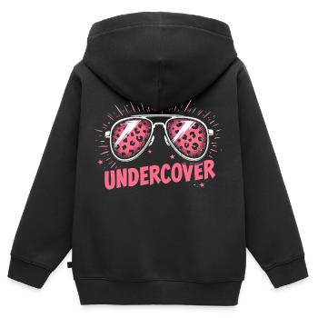 Lunettes de soleil drôles et costume de discours infiltré - Sweat Premium à capuche zippé enfant bio - noir - Dos - AI Model Kid Male (0cm)