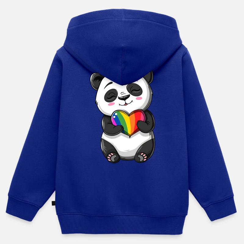 Panda-Karikatur mit einem Pride-Regenbogenherz Kinder Premium Organic Zip Hoodie