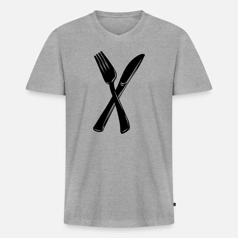 Messer und Gabel - Männer Premium Bio T-Shirt mit V-Ausschnitt - Grau meliert