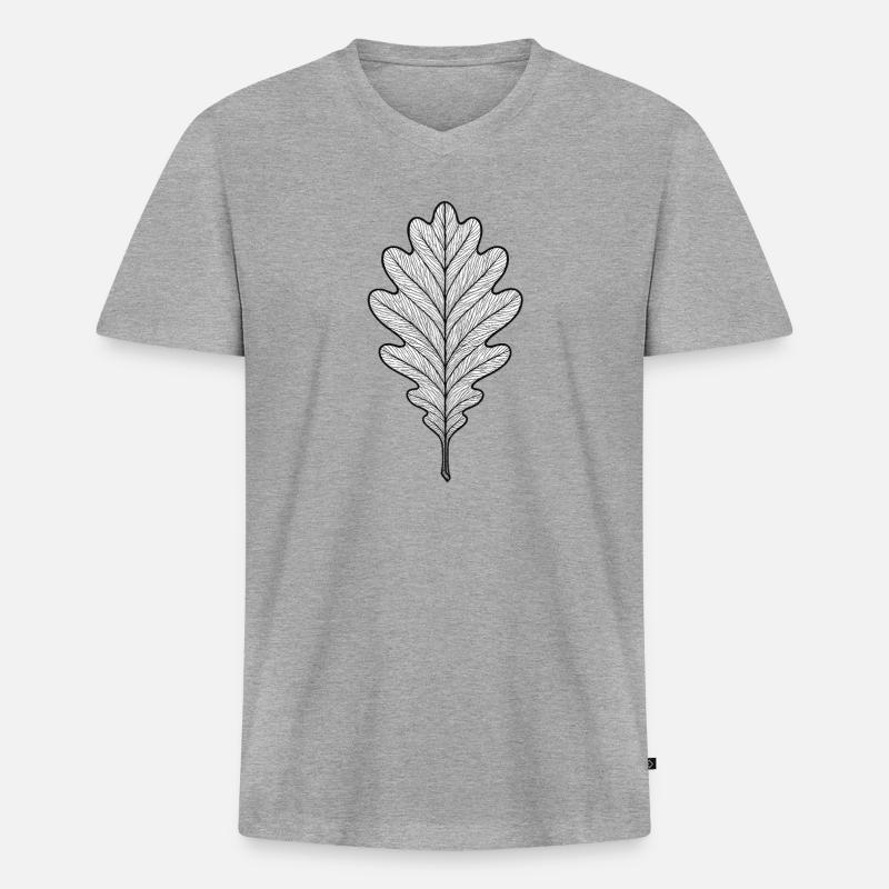 Monochromes Eichenblatt-Design - Männer Premium Bio T-Shirt mit V-Ausschnitt - Grau meliert