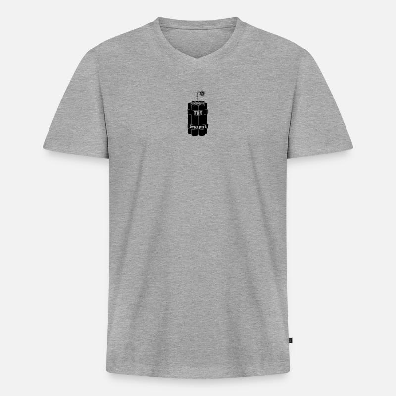 Sieben brennende Dynamitstangen - Männer Premium Bio T-Shirt mit V-Ausschnitt - Grau meliert