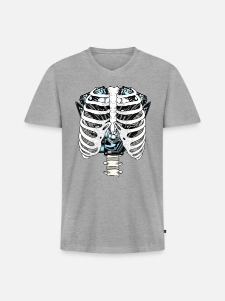 Halloween-Skelett-Motorrad-Motor - Männer Premium Bio T-Shirt mit V-Ausschnitt - Grau meliert