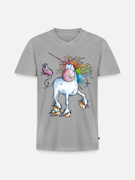 Rainbow Unicorn - Men's Premium Organic T-shirt with V-neck - heather grey