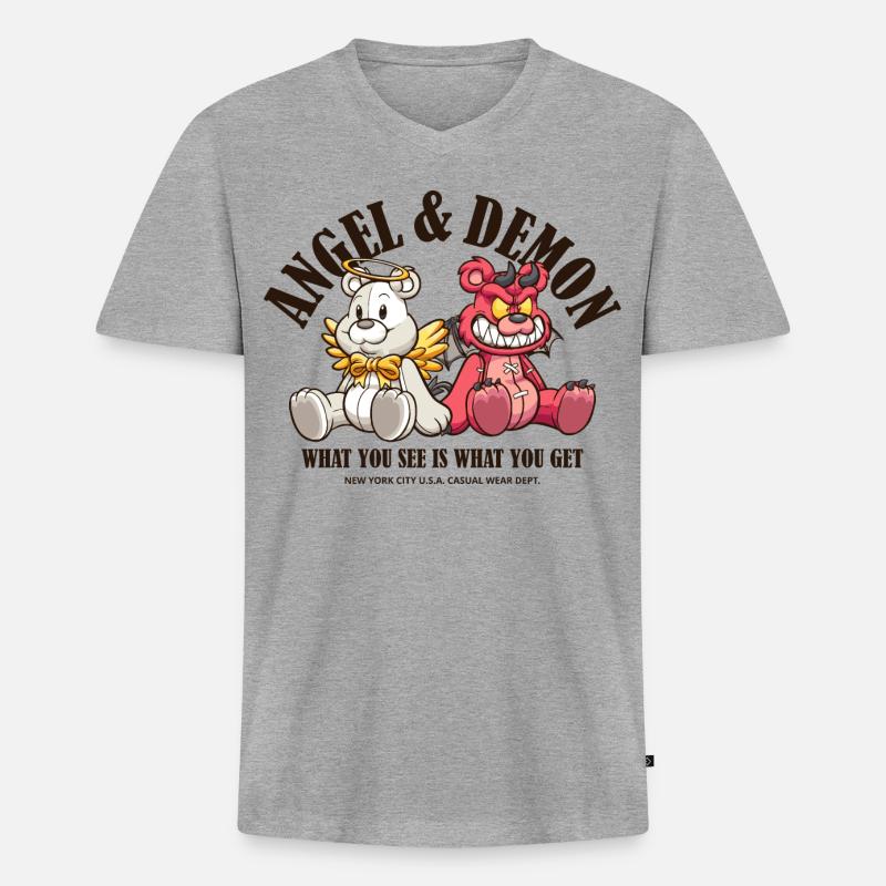 Engel und Dämon - Männer Premium Bio T-Shirt mit V-Ausschnitt - Grau meliert