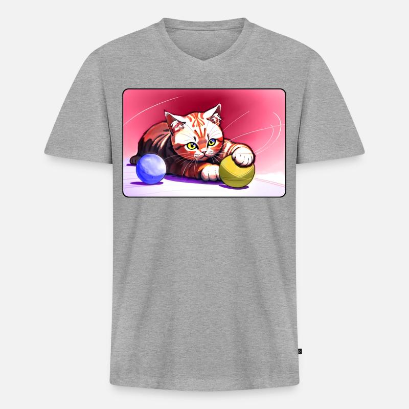 Rotgestreiftes Tigerkätzchen - Männer Premium Bio T-Shirt mit V-Ausschnitt - Grau meliert