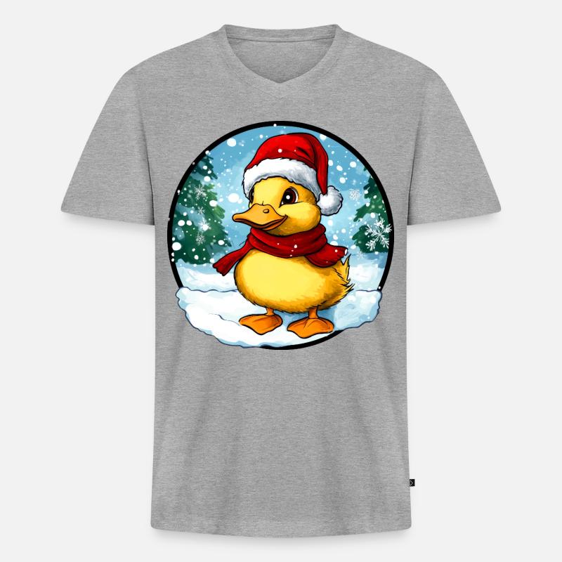 Weihnachtsmann Entchen - Männer Premium Bio T-Shirt mit V-Ausschnitt - Grau meliert