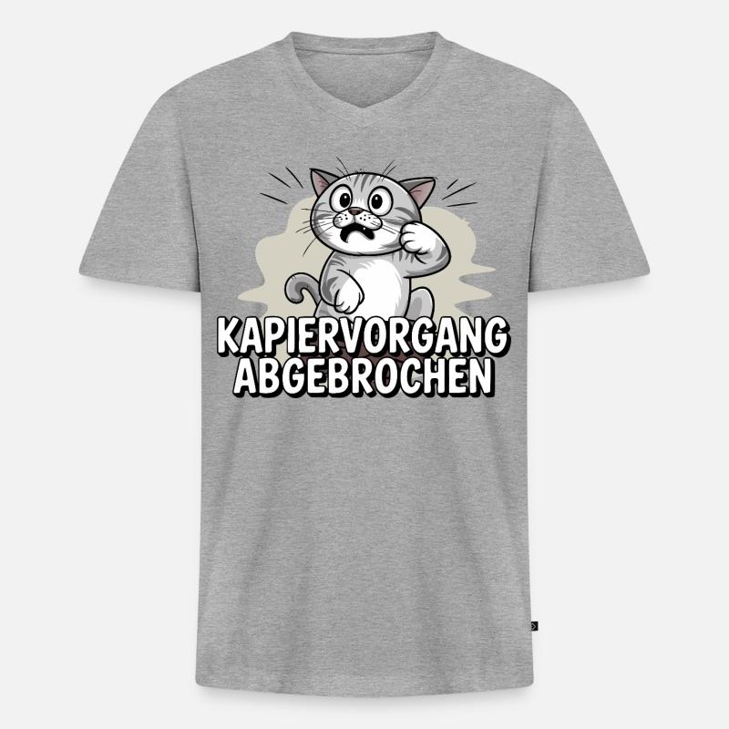 Kapiervorgang abgebrochen – Katze verwirrt - Männer Premium Bio T-Shirt mit V-Ausschnitt - Grau meliert