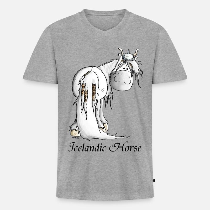 Wilder Wikinger Isländer - Pferd - Männer Premium Bio T-Shirt mit V-Ausschnitt - Grau meliert