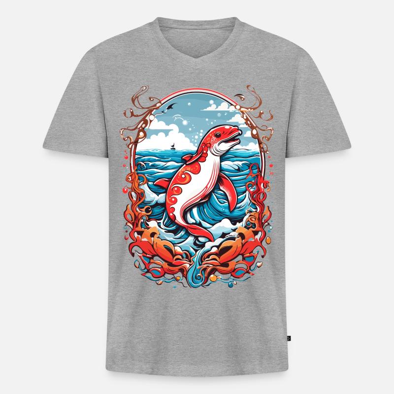 Meeresbewohner - Männer Premium Bio T-Shirt mit V-Ausschnitt - Grau meliert