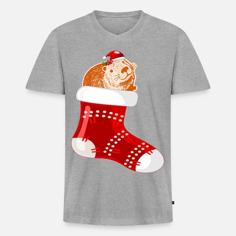 WEIHNACHTSMANN WEIHNACHTSSTRÜMPFE CAPYBARA - Männer Premium Bio T-Shirt mit V-Ausschnitt - Grau meliert