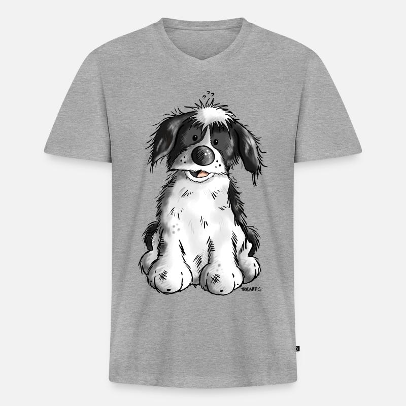 Da sitzt ein Havaneser - Männer Premium Bio T-Shirt mit V-Ausschnitt - Grau meliert
