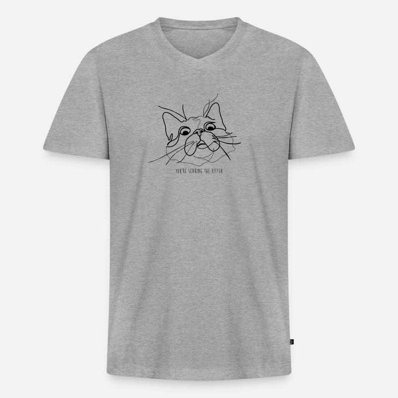 ängstliche Katze Meme - Männer Premium Bio T-Shirt mit V-Ausschnitt - Grau meliert