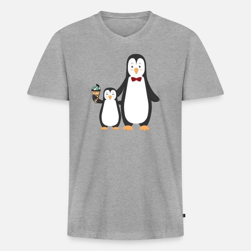 Pinguin Pinguine mit Eis - Männer Premium Bio T-Shirt mit V-Ausschnitt - Grau meliert