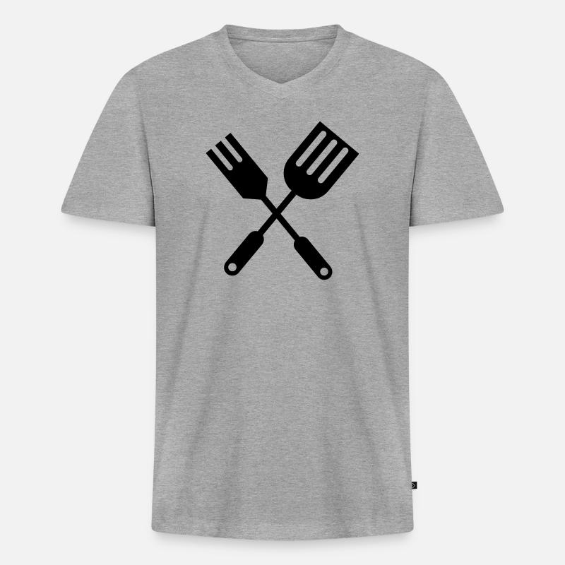 BBQ Küchenbesteck - Männer Premium Bio T-Shirt mit V-Ausschnitt - Grau meliert