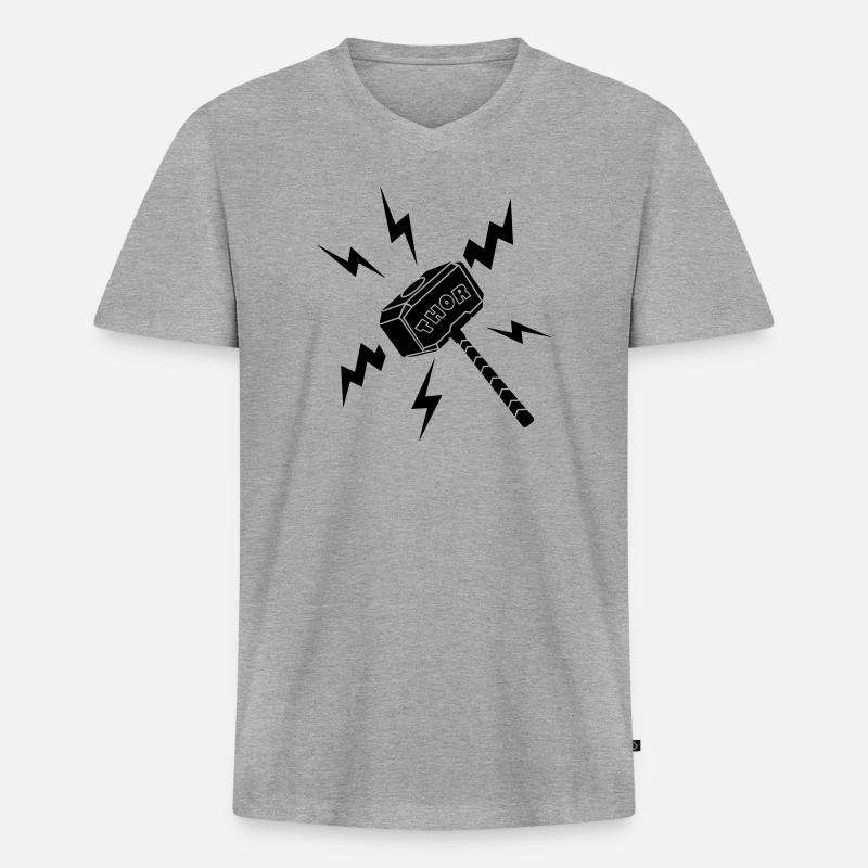 Thor-Hammer mit Text THOR - Männer Premium Bio T-Shirt mit V-Ausschnitt - Grau meliert