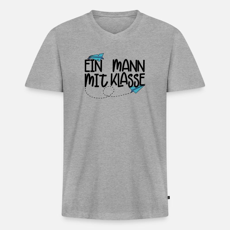 Ein Mann mit Klasse - (schwarz) - Männer Premium Bio T-Shirt mit V-Ausschnitt - Grau meliert