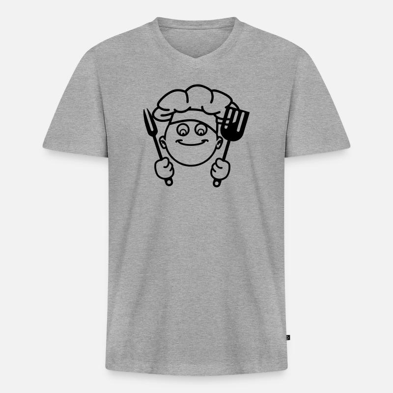 BBQ kochen - Männer Premium Bio T-Shirt mit V-Ausschnitt - Grau meliert