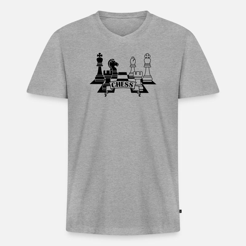 Schachfiguren mit Text CHESS - Männer Premium Bio T-Shirt mit V-Ausschnitt - Grau meliert