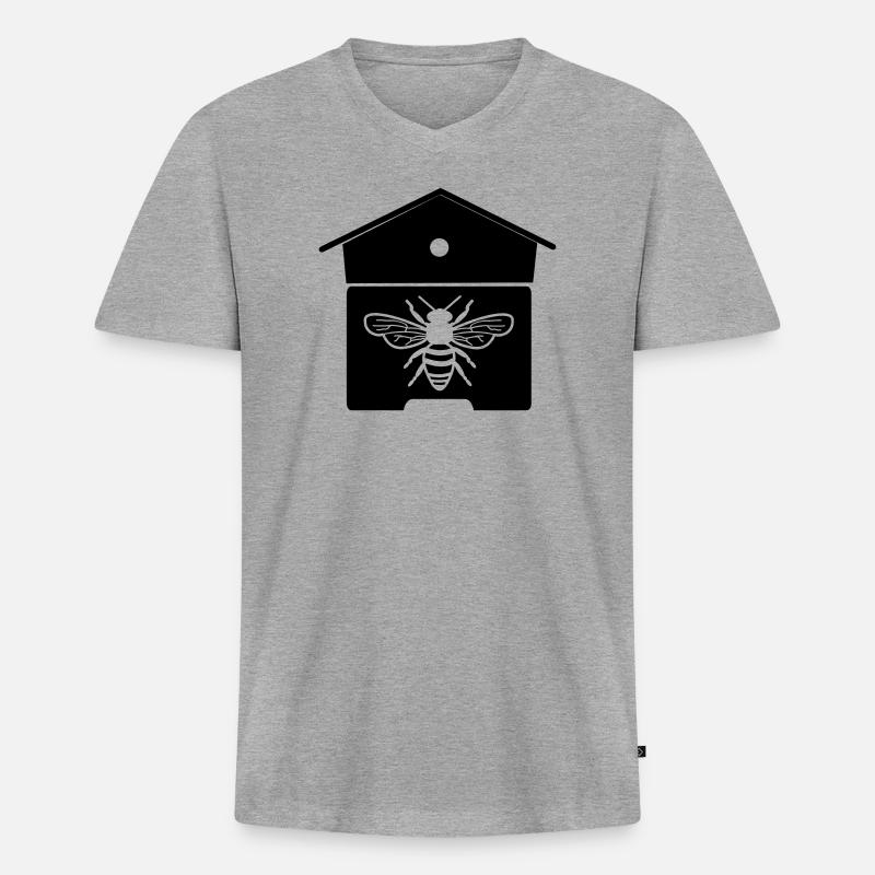 Bienenhaus oder Bienennest - Männer Premium Bio T-Shirt mit V-Ausschnitt - Grau meliert