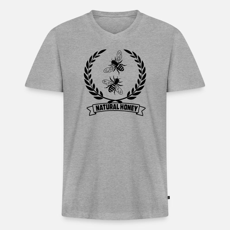 Bienen im Lorbeerkranz - Männer Premium Bio T-Shirt mit V-Ausschnitt - Grau meliert