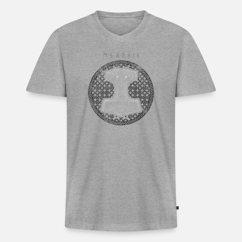 Mjolnir - Männer Premium Bio T-Shirt mit V-Ausschnitt - Grau meliert