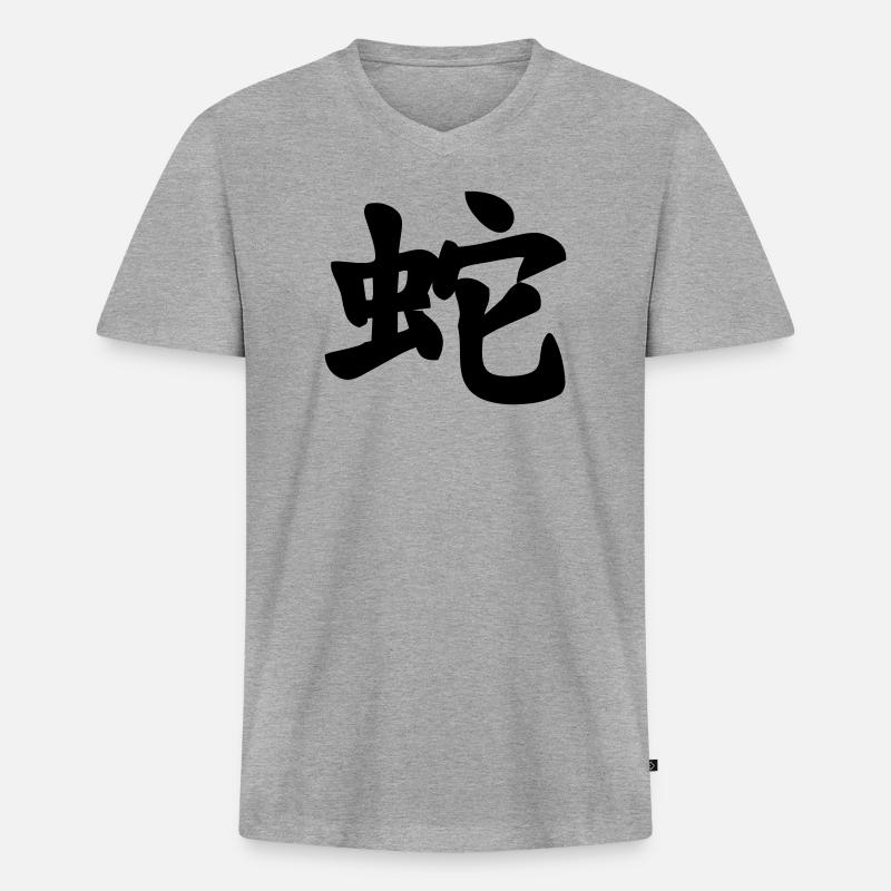 Schlangenschattenbild mit chinesischer Schrift - Männer Premium Bio T-Shirt mit V-Ausschnitt - Grau meliert