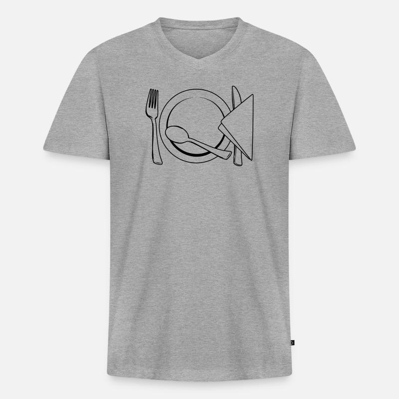 Besteckteller Serviette - Männer Premium Bio T-Shirt mit V-Ausschnitt - Grau meliert