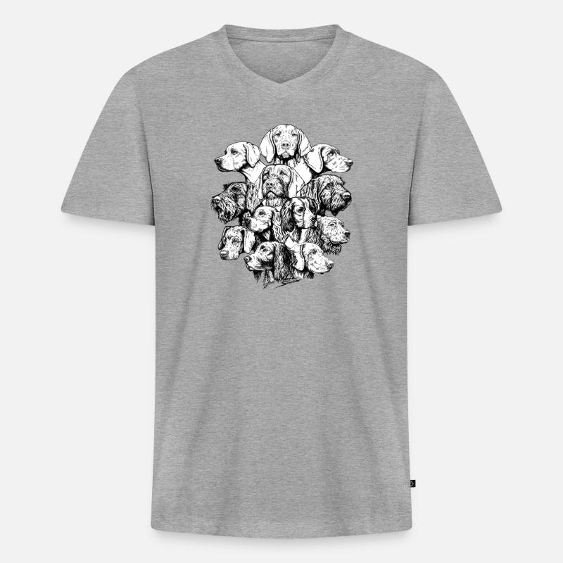 Wimmelbild Vorstehhunde - Männer Premium Bio T-Shirt mit V-Ausschnitt - Grau meliert