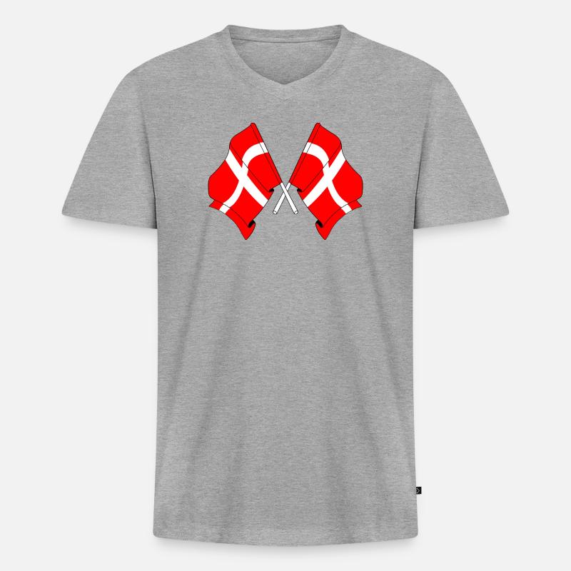 Zwei Flaggen Dänemark - Männer Premium Bio T-Shirt mit V-Ausschnitt - Grau meliert