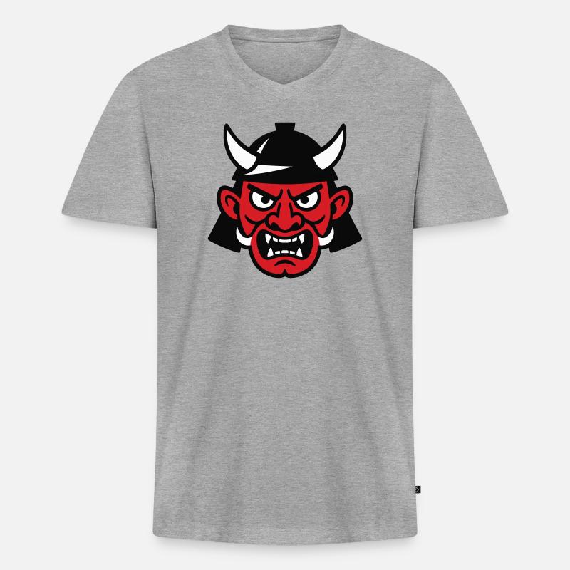 Samurai Devil - Männer Premium Bio T-Shirt mit V-Ausschnitt - Grau meliert