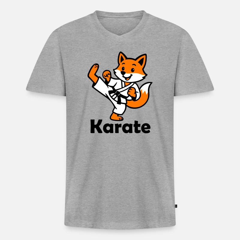 Karate Fuchs - Männer Premium Bio T-Shirt mit V-Ausschnitt - Grau meliert