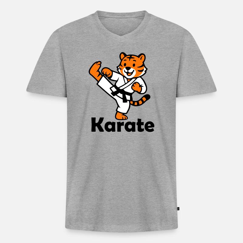 Karate Tiger - Männer Premium Bio T-Shirt mit V-Ausschnitt - Grau meliert