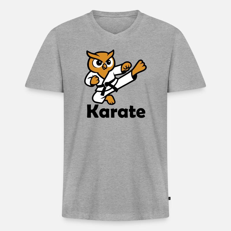 Karate Eule - Männer Premium Bio T-Shirt mit V-Ausschnitt - Grau meliert