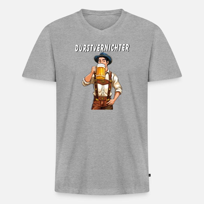 MANN Bier - Männer Premium Bio T-Shirt mit V-Ausschnitt - Grau meliert