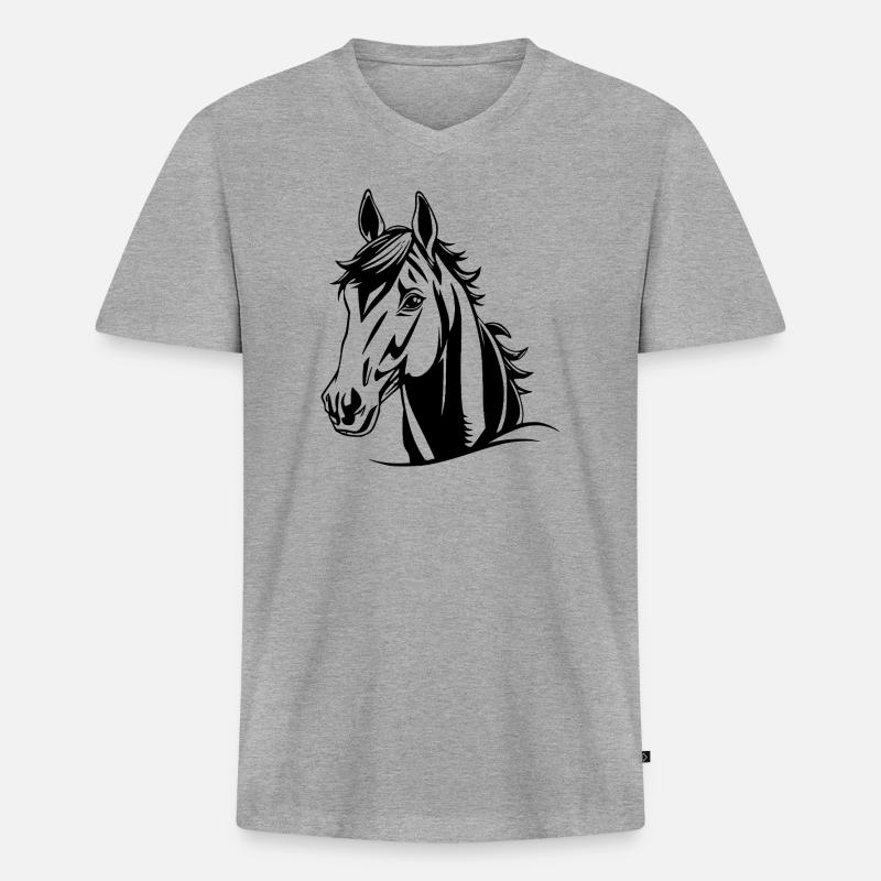 Pferd Pferde Geschenk - Männer Premium Bio T-Shirt mit V-Ausschnitt - Grau meliert