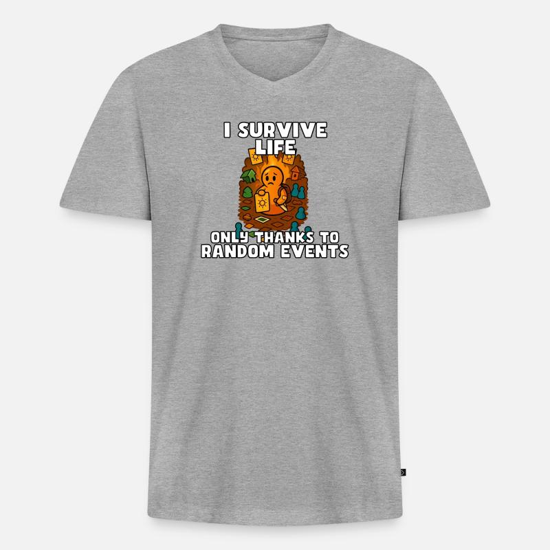 Das Leben durch zufällige Ereignisse überleben - Männer Premium Bio T-Shirt mit V-Ausschnitt - Grau meliert