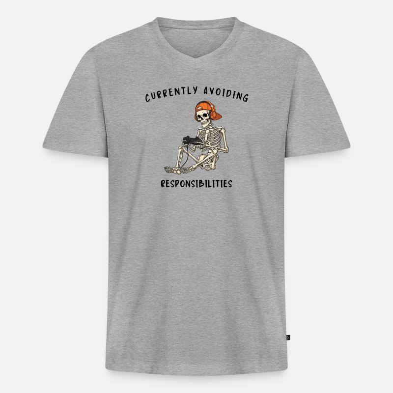 Skeleton Gaming Avoiding Responsibilities - Männer Premium Bio T-Shirt mit V-Ausschnitt - Grau meliert
