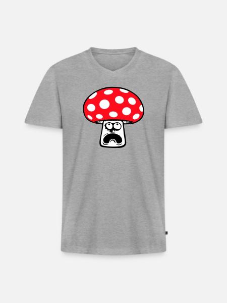 Mushroom frightened, panicking, looking up, - Men's Premium Organic T-shirt with V-neck - heather grey