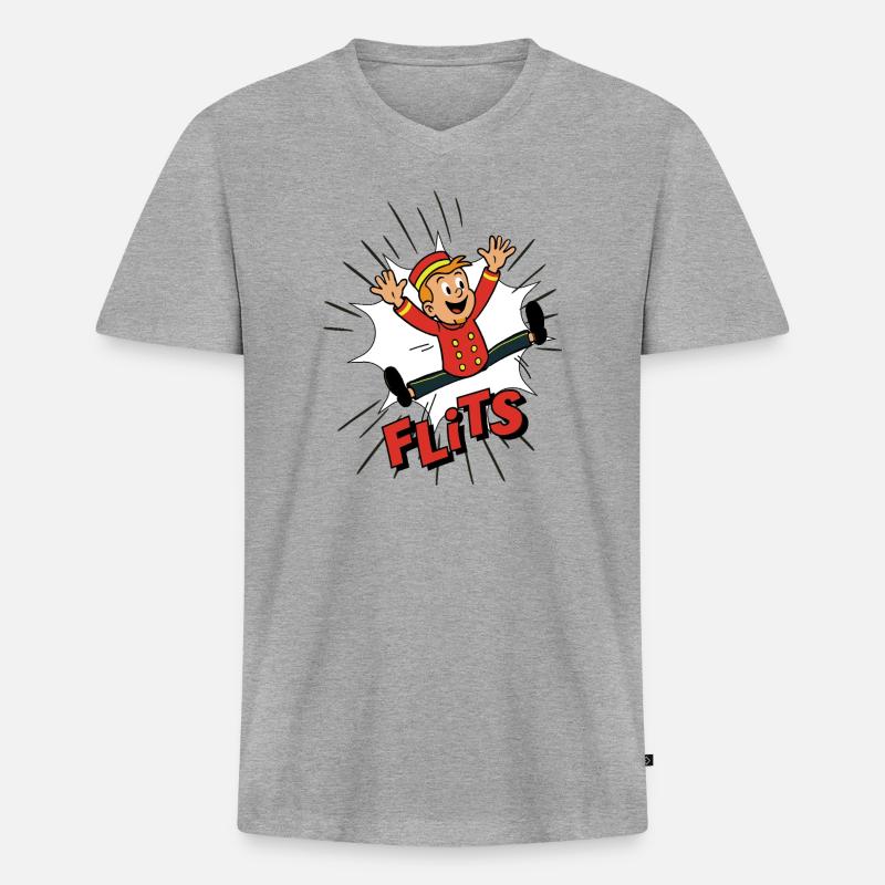 Franky in einem Blitz - Männer Premium Bio T-Shirt mit V-Ausschnitt - Grau meliert